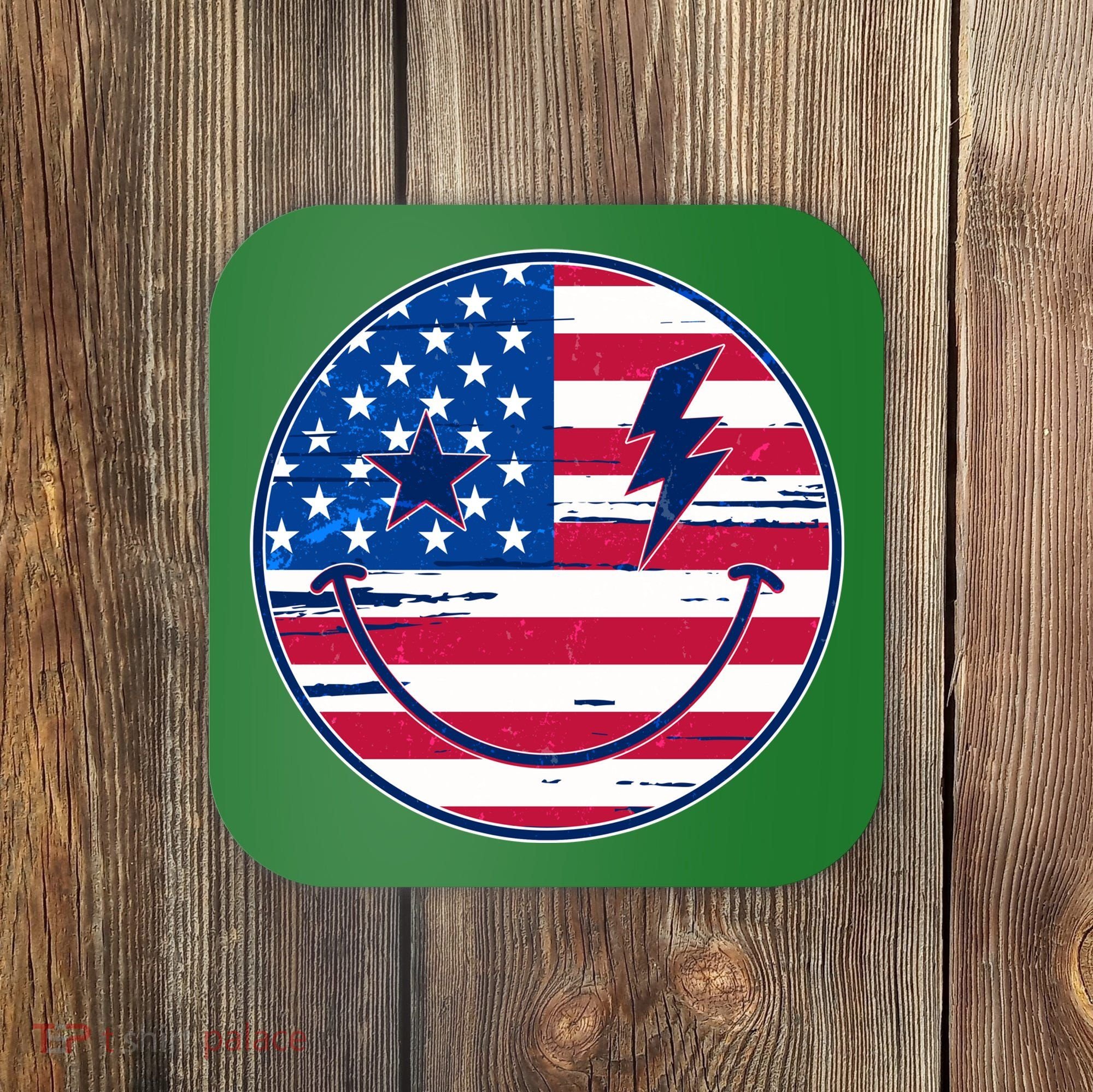 Patriotic USA American Flag Smiley Emoji Coaster