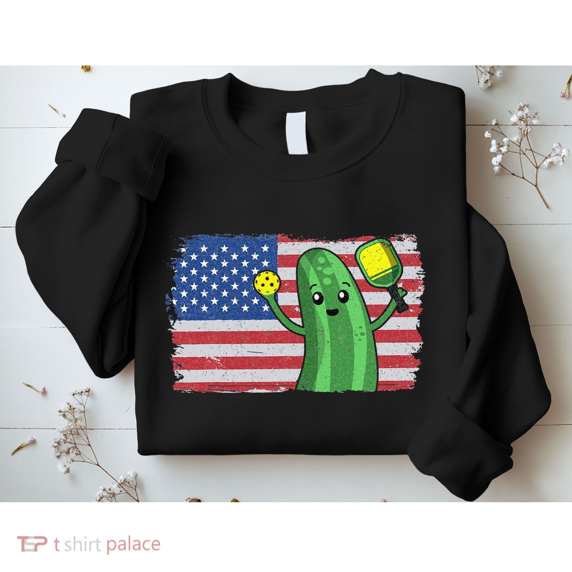 Pickleball US American Flag Pickle With Paddle Pickle Ball Sweatshirt