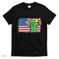 Pickleball US American Flag Pickle With Paddle Pickle Ball T-Shirt thumb 0