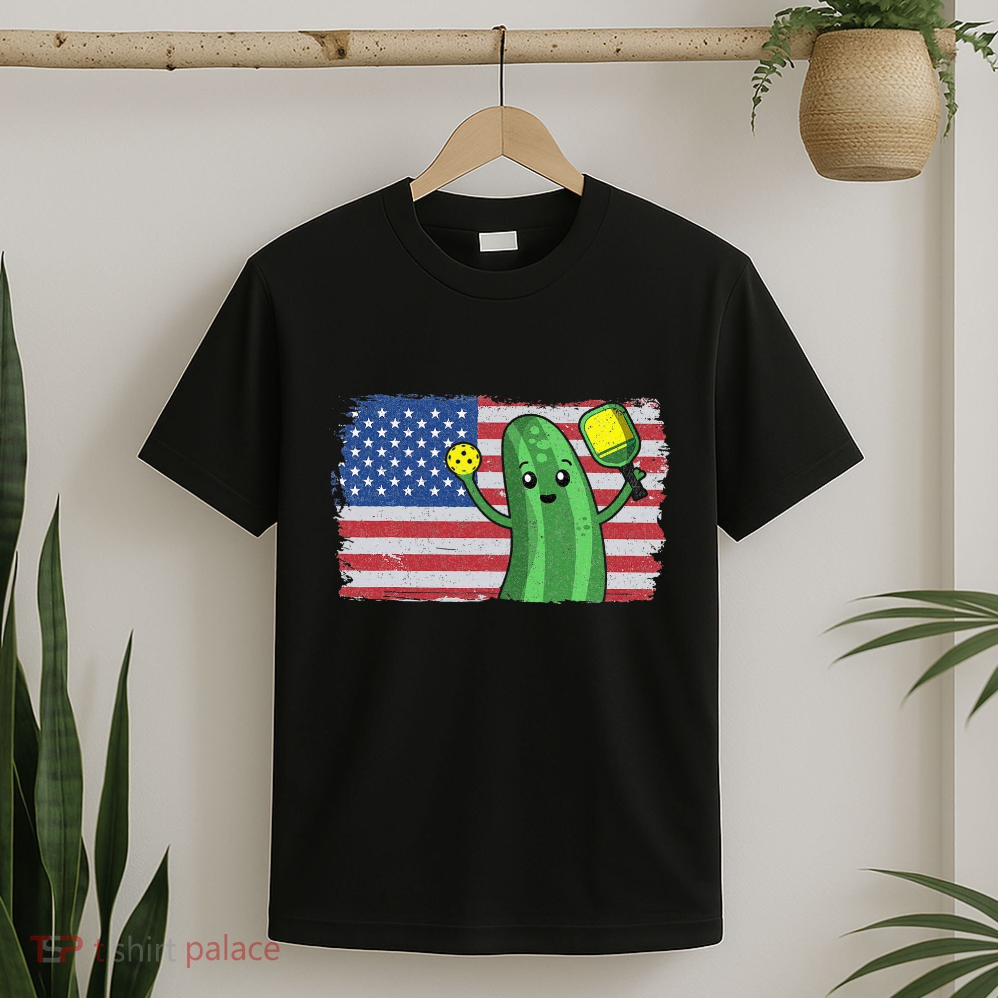 Pickleball US American Flag Pickle With Paddle Pickle Ball T-Shirt