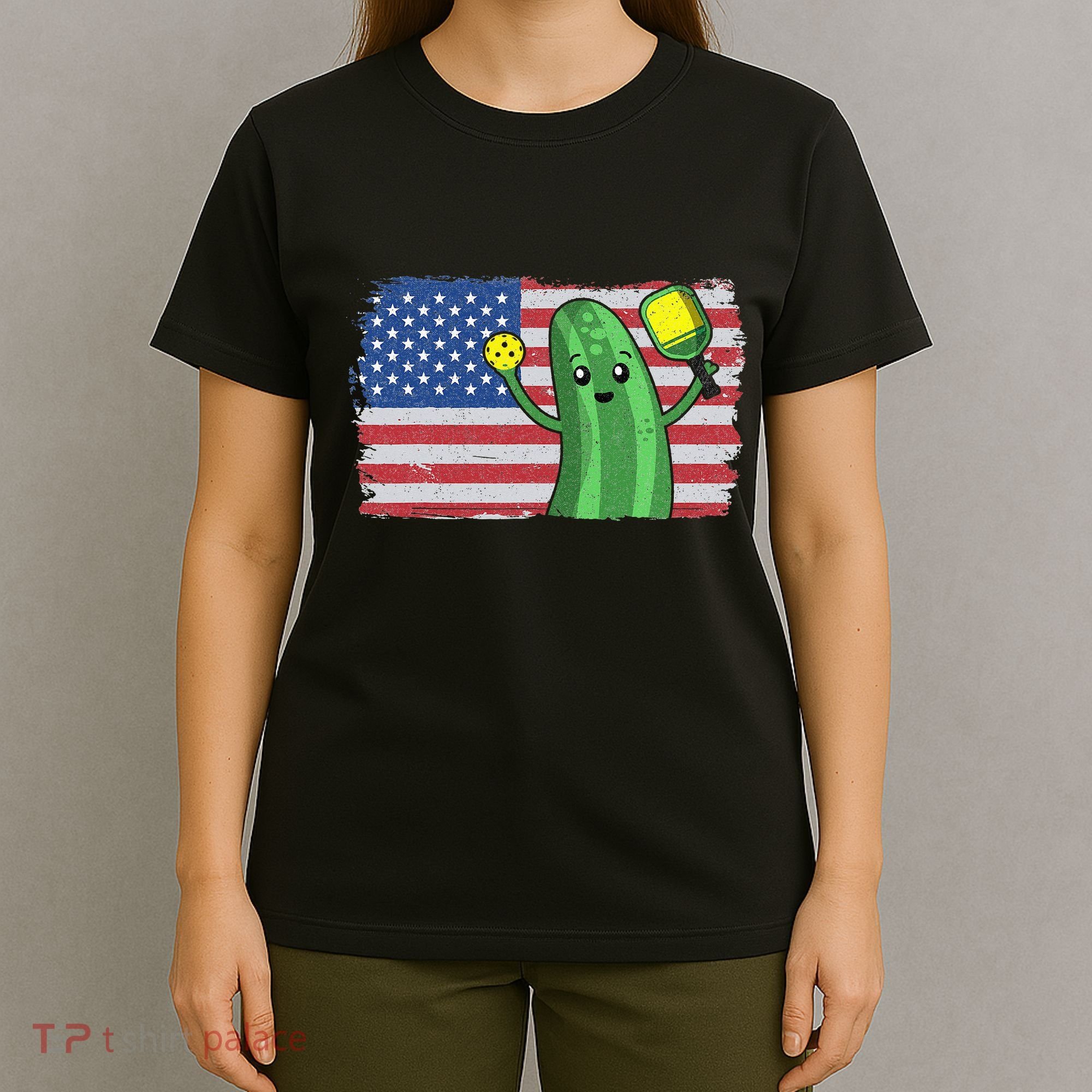 Pickleball US American Flag Pickle With Paddle Pickle Ball T-Shirt