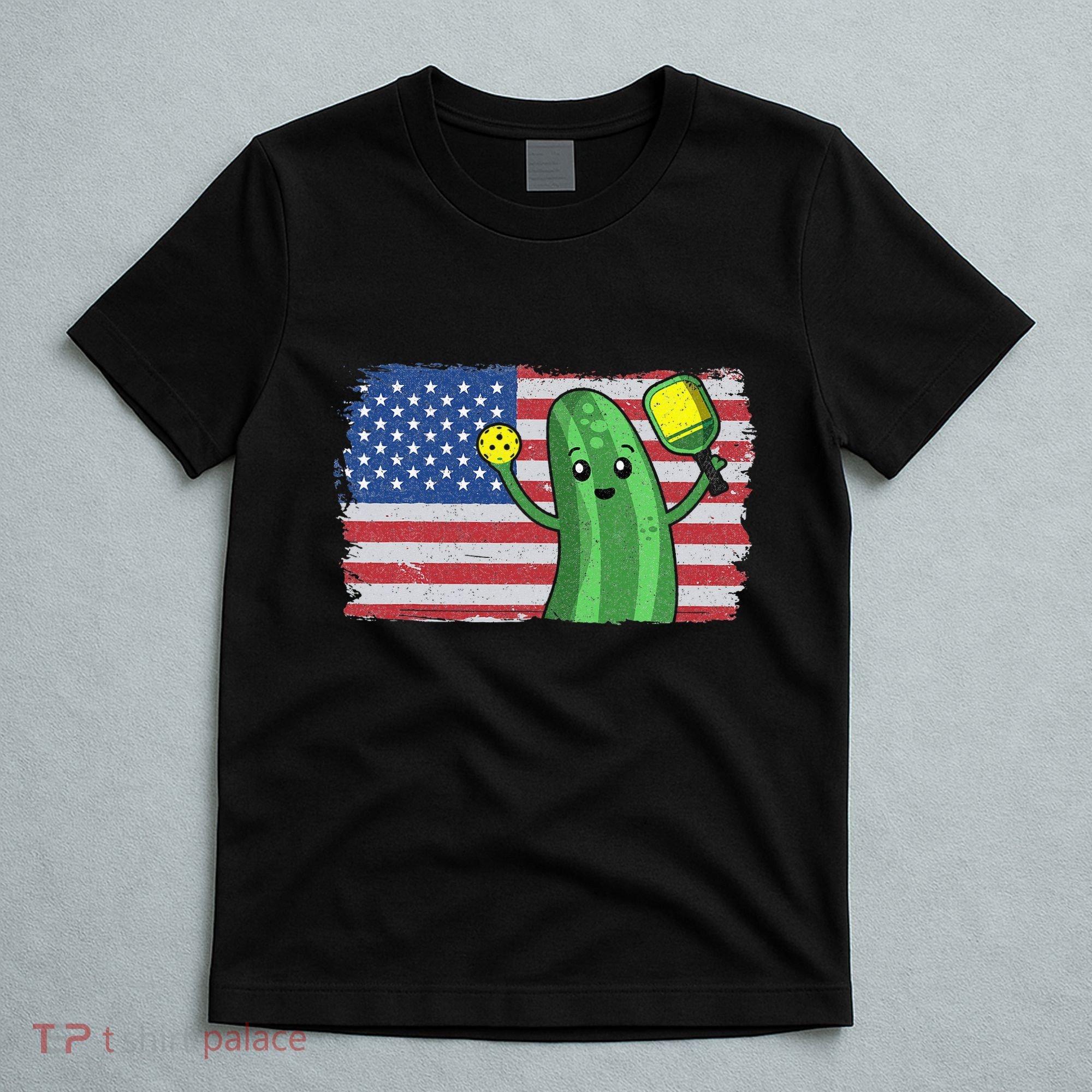 Pickleball US American Flag Pickle With Paddle Pickle Ball T-Shirt