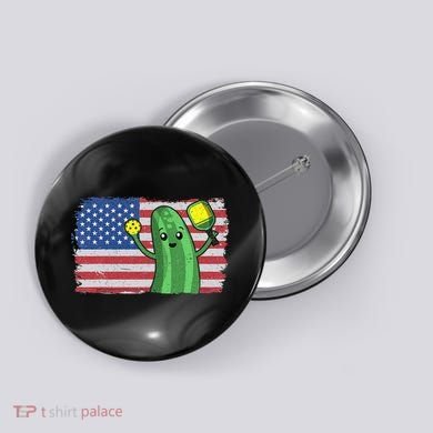 Pickleball US American Flag Pickle With Paddle Pickle Ball Button