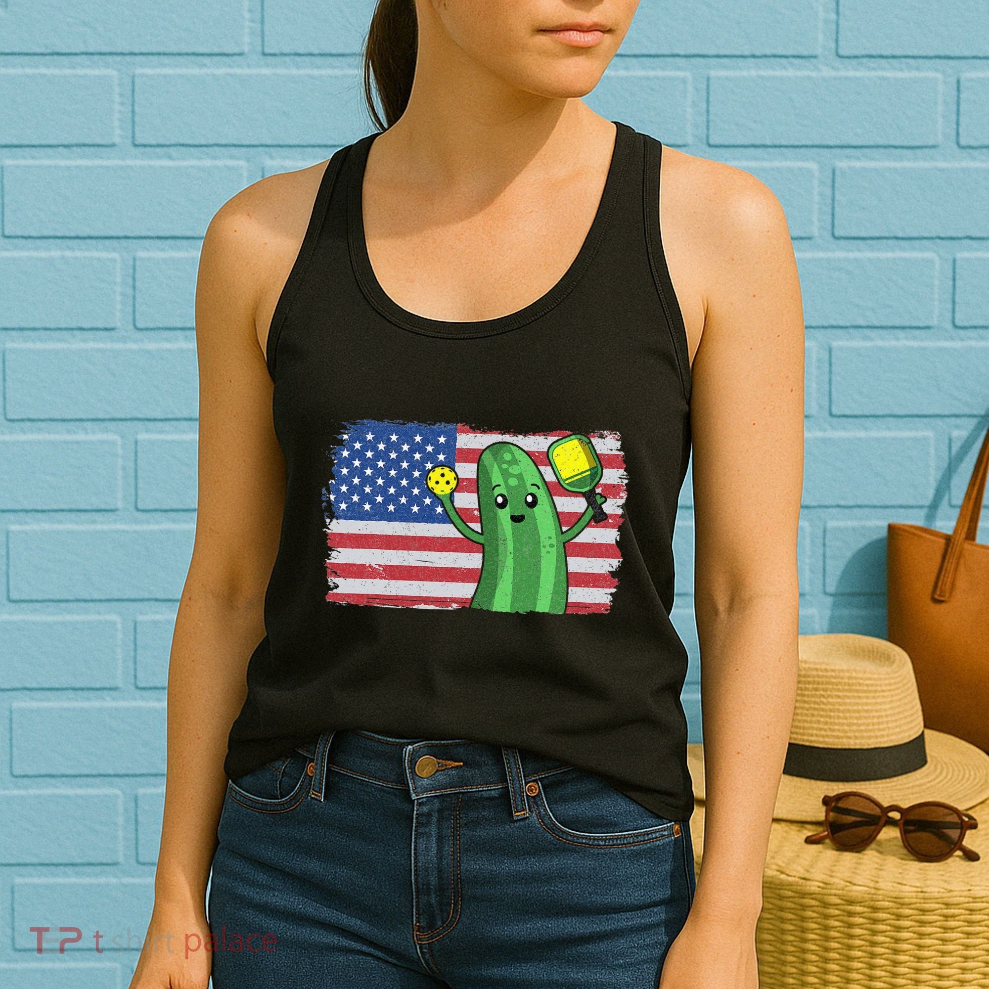 Pickleball US American Flag Pickle With Paddle Pickle Ball Women's Tank Top