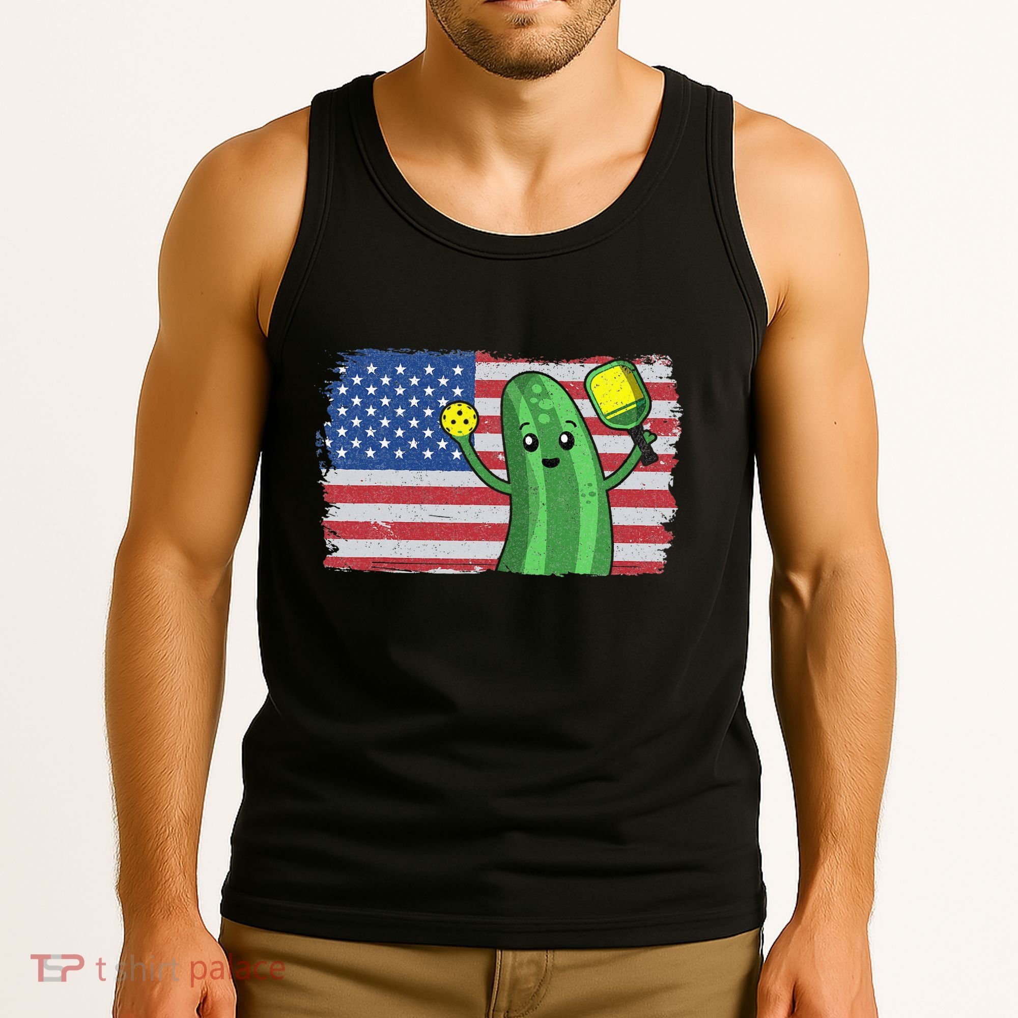 Pickleball US American Flag Pickle With Paddle Pickle Ball Tank Top