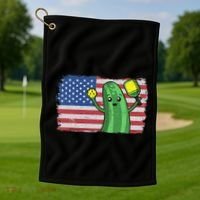 Pickleball US American Flag Pickle With Paddle Pickle Ball Golf Towel thumb 1