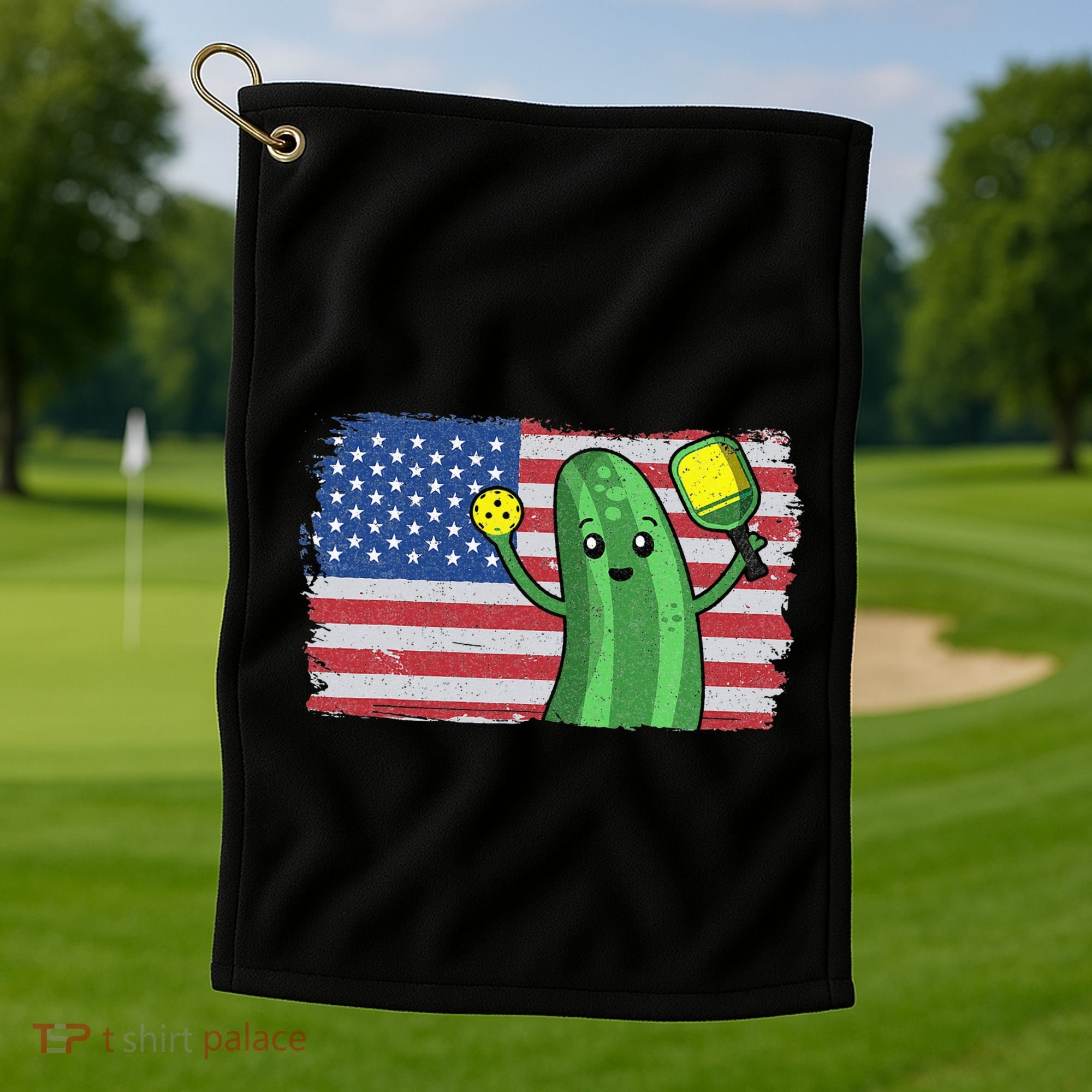 Pickleball US American Flag Pickle With Paddle Pickle Ball Golf Towel