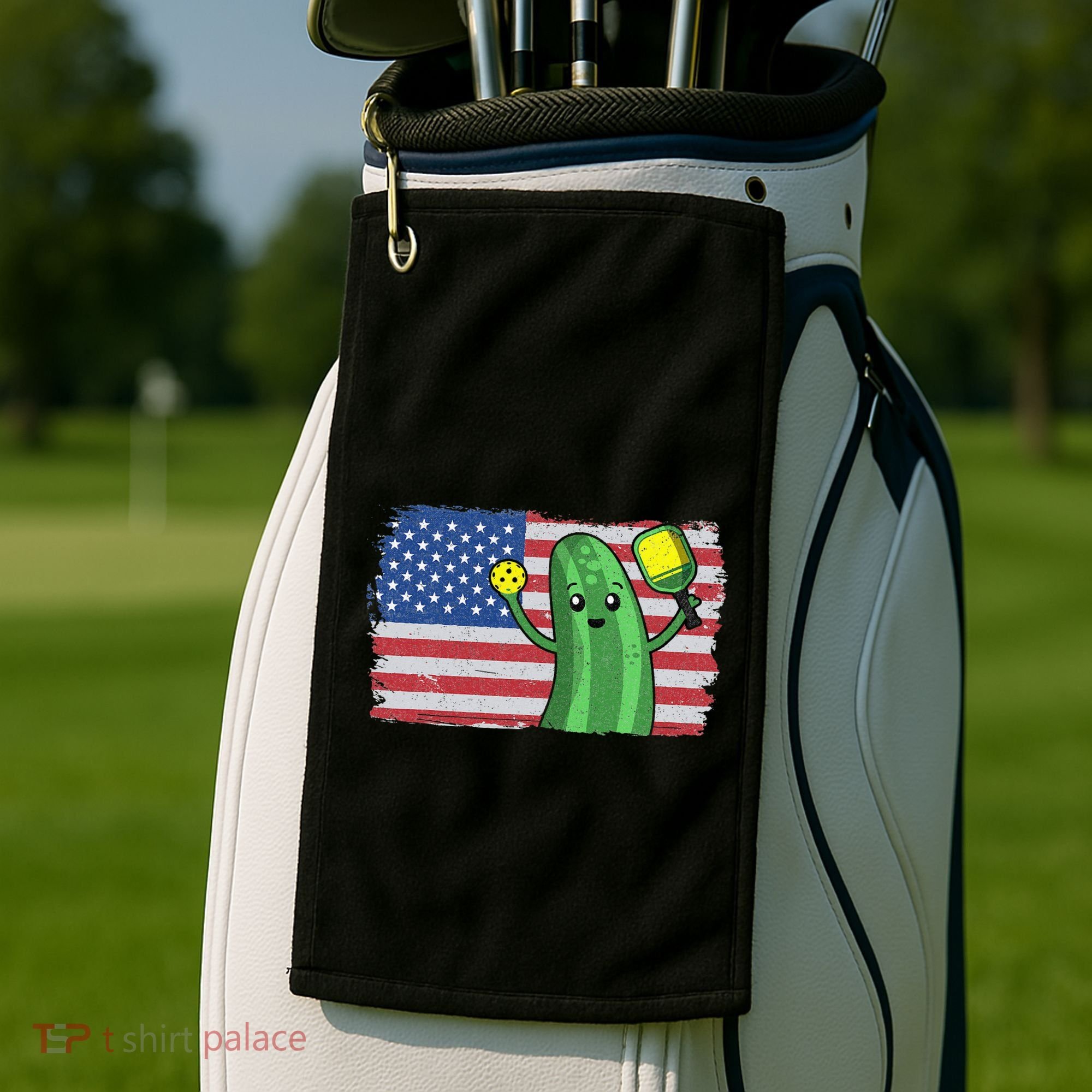 Pickleball US American Flag Pickle With Paddle Pickle Ball Golf Towel