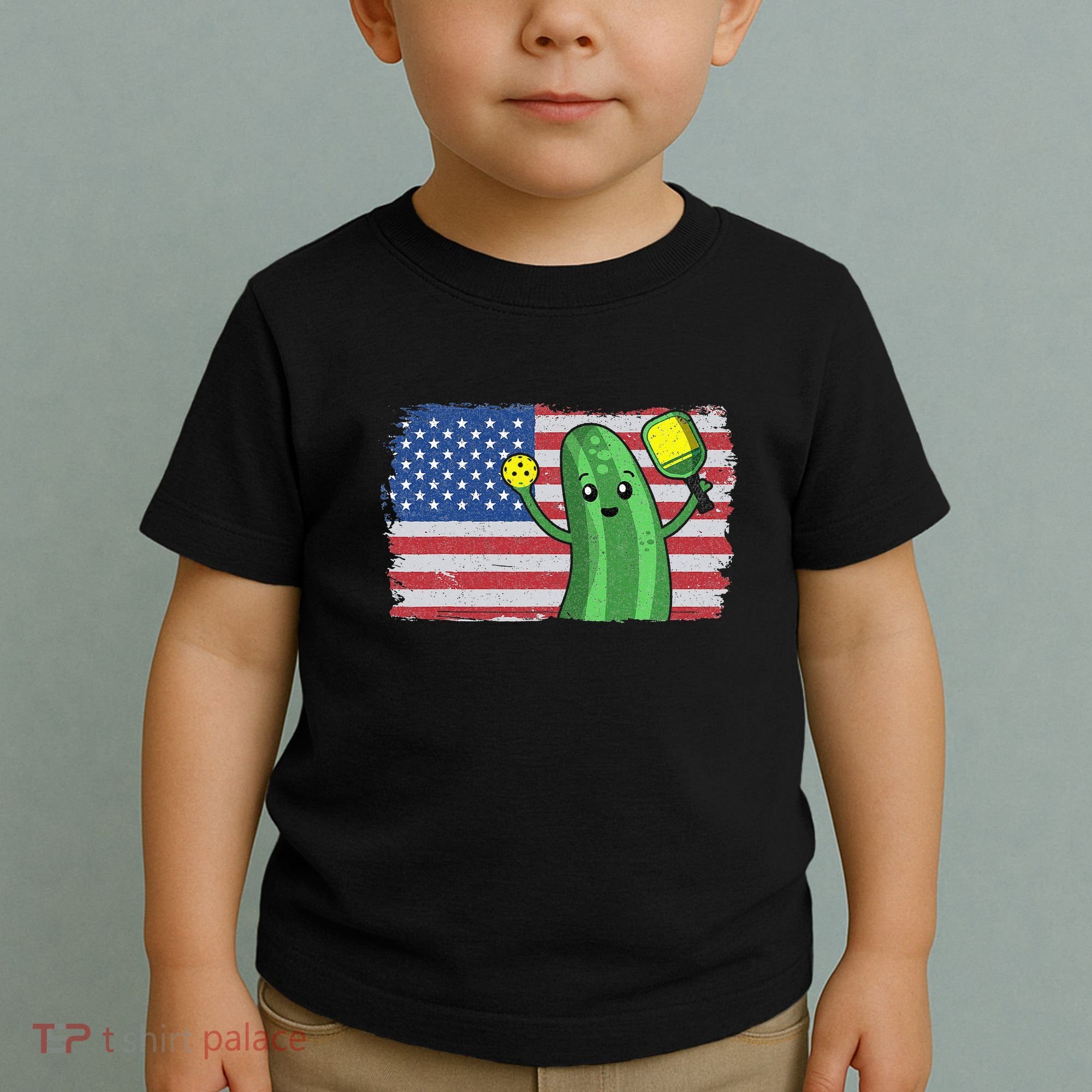 Pickleball US American Flag Pickle With Paddle Pickle Ball Toddler T-Shirt