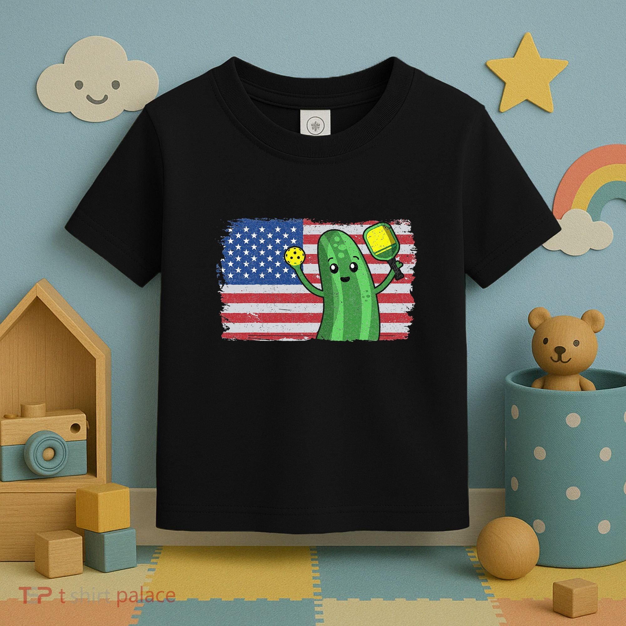Pickleball US American Flag Pickle With Paddle Pickle Ball Toddler T-Shirt