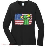 Pickleball US American Flag Pickle With Paddle Pickle Ball Women's Long Sleeve Shirt thumb 0