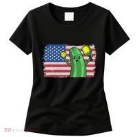 Pickleball US American Flag Pickle With Paddle Pickle Ball Women's T-Shirt thumb 0