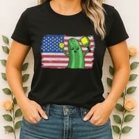 Pickleball US American Flag Pickle With Paddle Pickle Ball Women's T-Shirt thumb 2