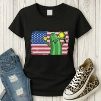 Pickleball US American Flag Pickle With Paddle Pickle Ball Women's T-Shirt thumb 3