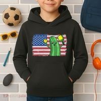 Pickleball US American Flag Pickle With Paddle Pickle Ball Kids Hoodie thumb 2