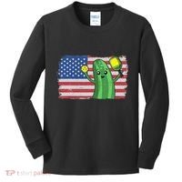 Pickleball US American Flag Pickle With Paddle Pickle Ball Kids Long Sleeve Shirt thumb 0