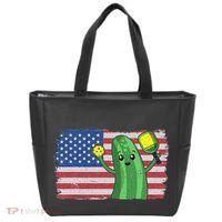 Pickleball US American Flag Pickle With Paddle Pickle Ball Tote Bag thumb 0