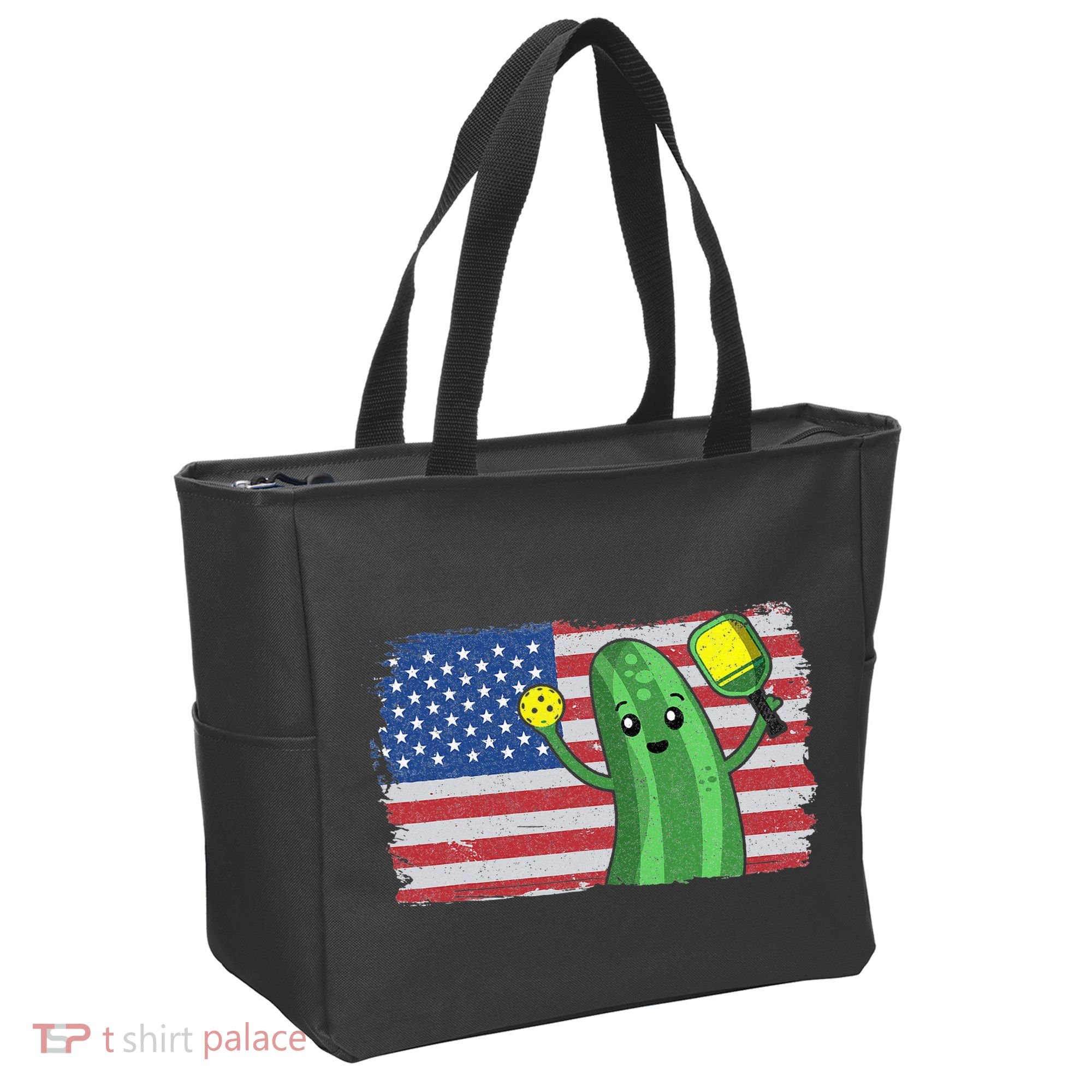 Pickleball US American Flag Pickle With Paddle Pickle Ball Tote Bag