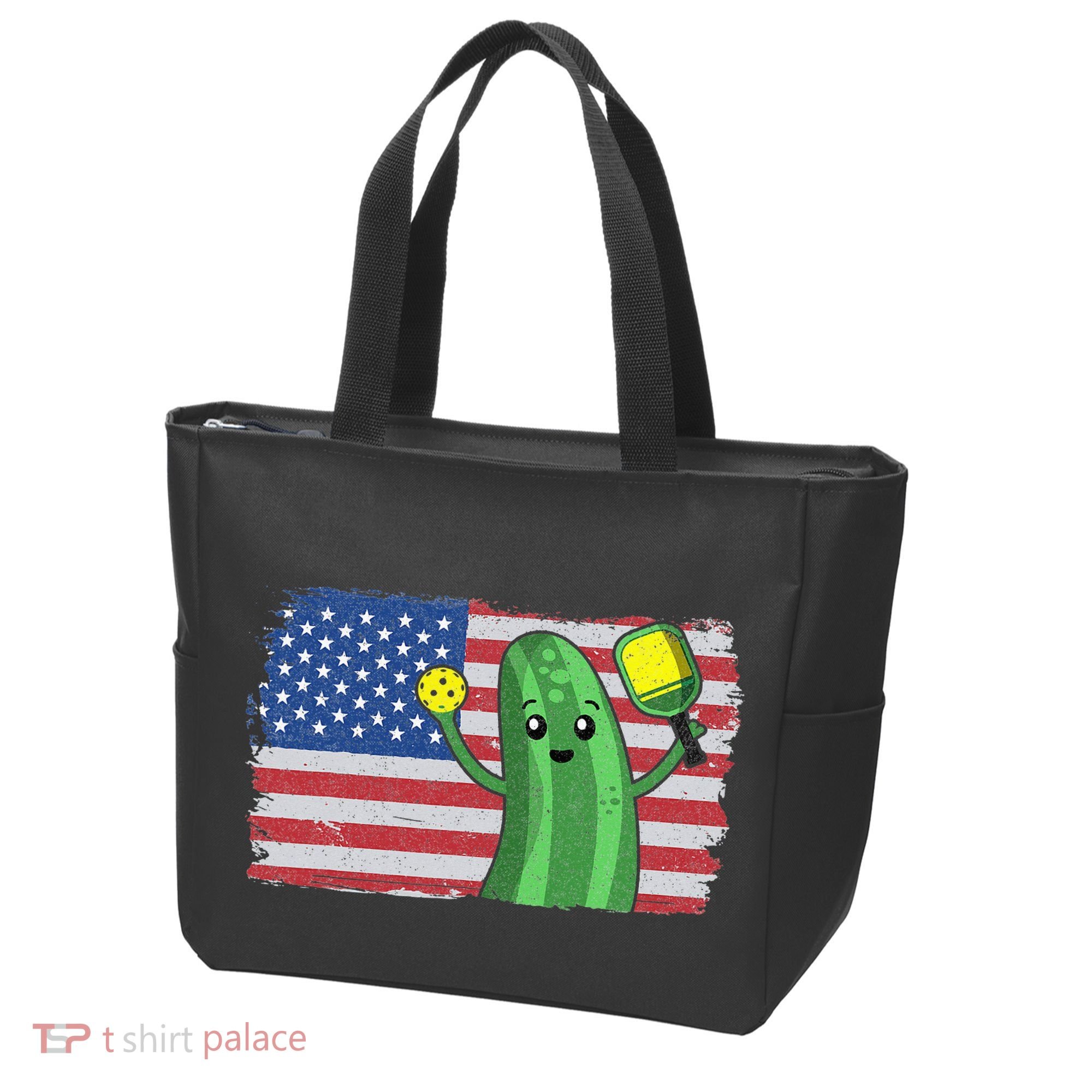 Pickleball US American Flag Pickle With Paddle Pickle Ball Tote Bag