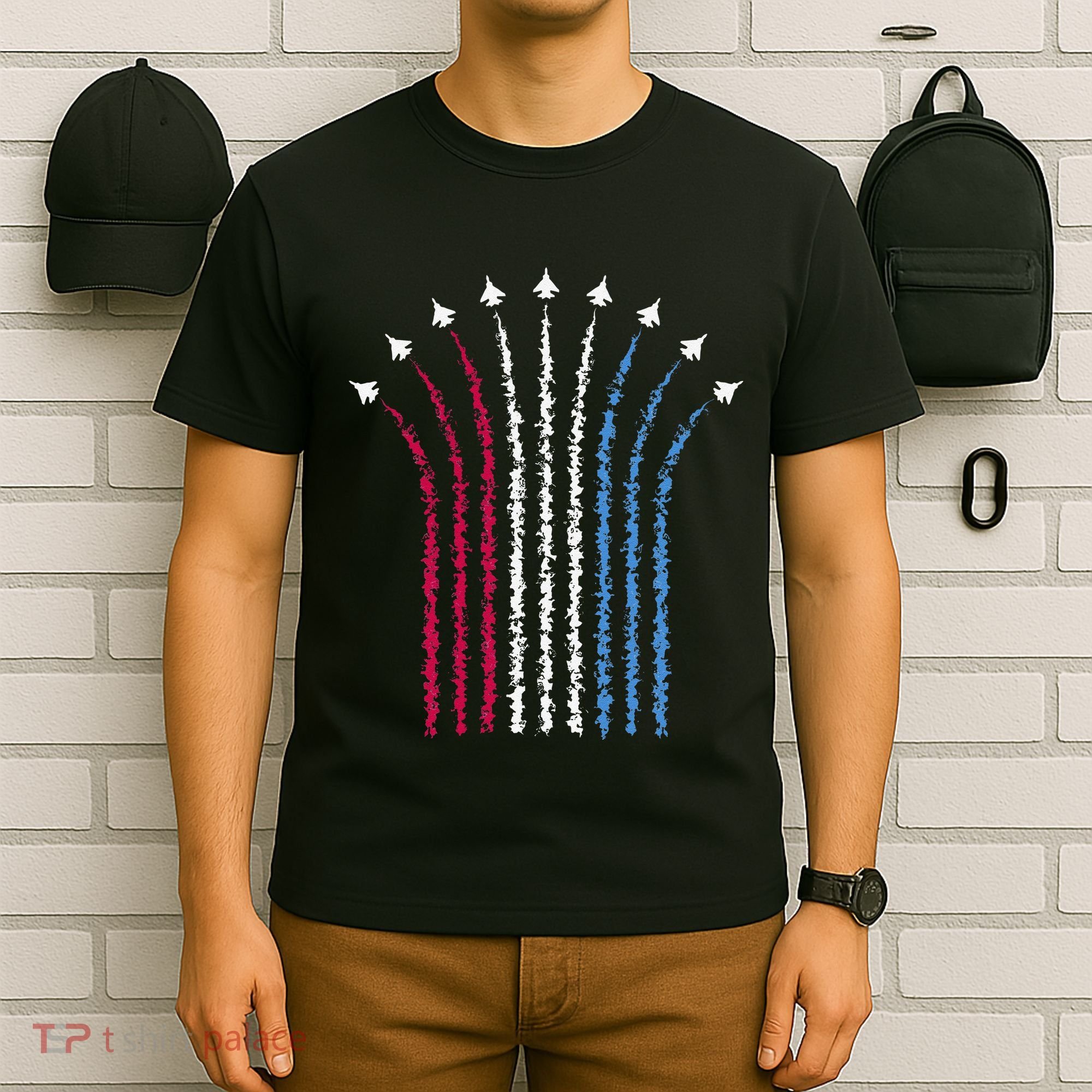 Patriotic Usa American Red White Blue Flag Jets 4th Of July Gift T-Shirt