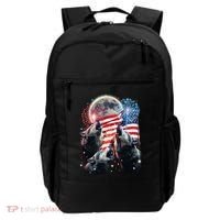 Patriotic Usa American Flag Three Wolves Moon Backpack thumb 0