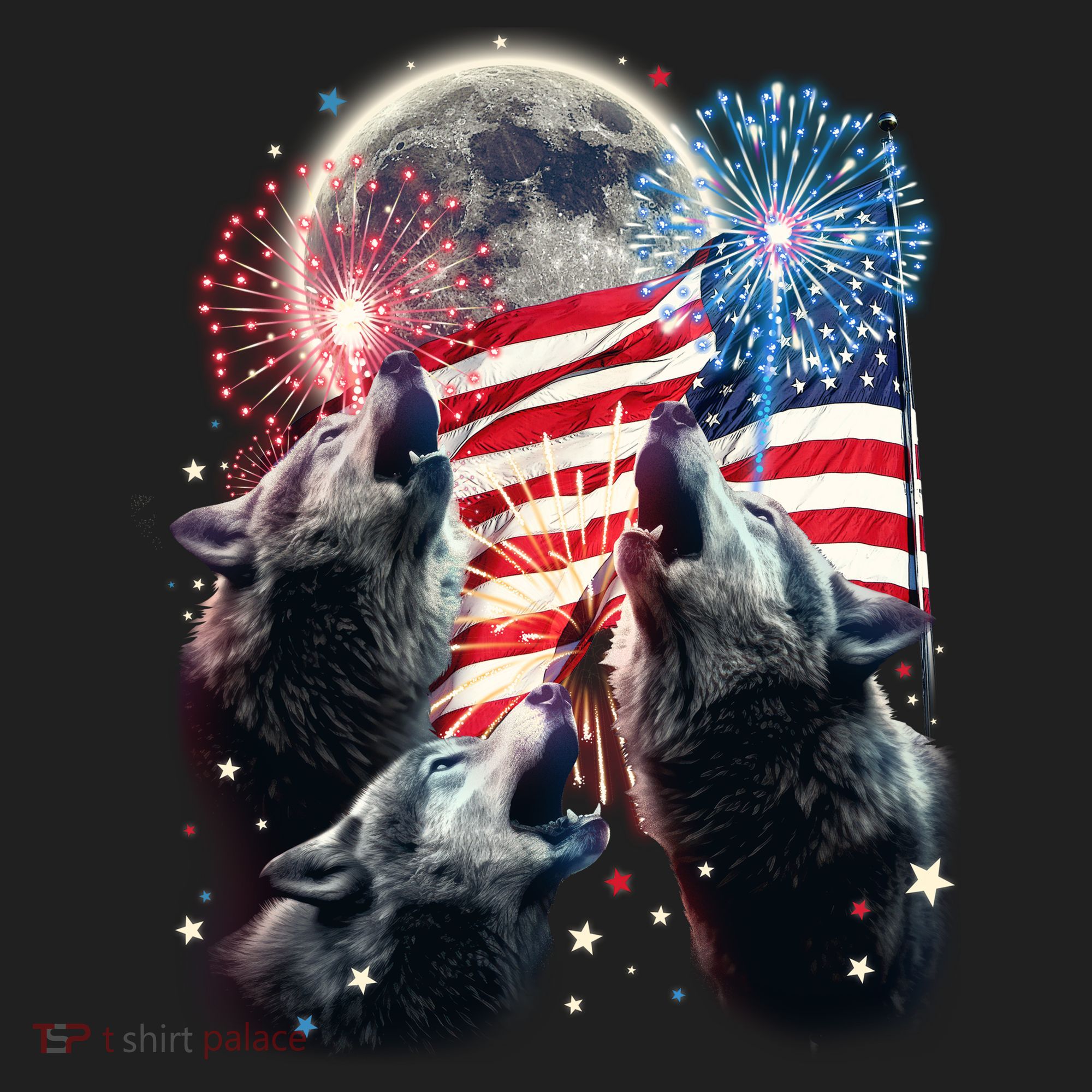 Patriotic Usa American Flag Three Wolves Moon Tumbler