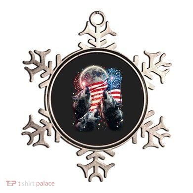 Patriotic Usa American Flag Three Wolves Moon Ornament