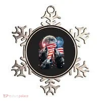 Patriotic Usa American Flag Three Wolves Moon Ornament thumb 0