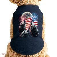 Patriotic Usa American Flag Three Wolves Moon Doggie Tank thumb 0