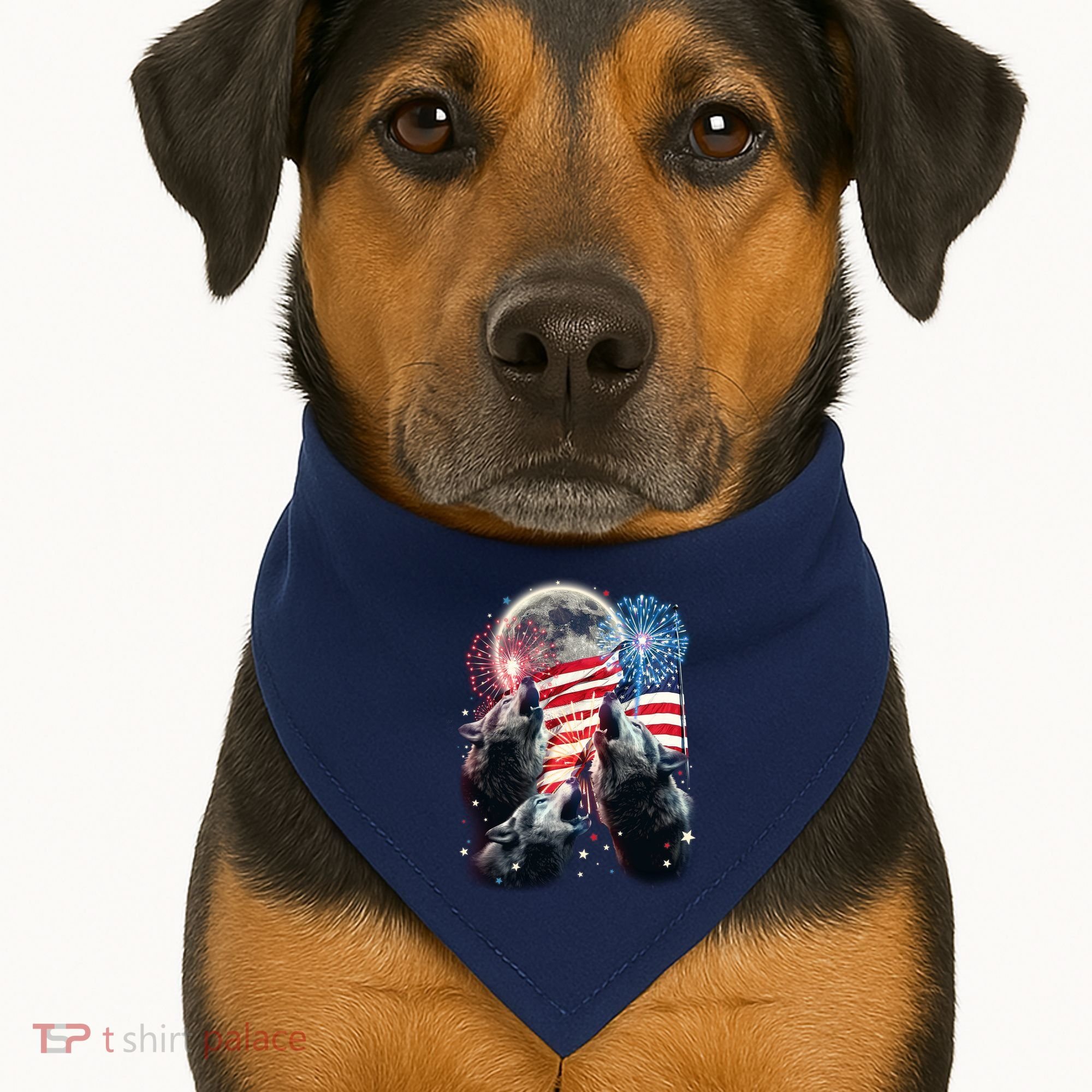 Patriotic Usa American Flag Three Wolves Moon USA-Made Doggie Bandana