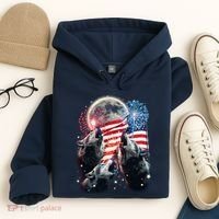 Patriotic Usa American Flag Three Wolves Moon Hoodie thumb 4