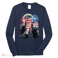 Patriotic Usa American Flag Three Wolves Moon Long Sleeve Shirt thumb 0