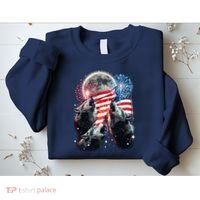 Patriotic Usa American Flag Three Wolves Moon Sweatshirt thumb 2