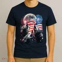 Patriotic Usa American Flag Three Wolves Moon T-Shirt thumb 3