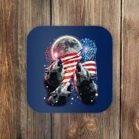 Patriotic Usa American Flag Three Wolves Moon Coaster thumb 0