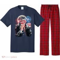 Patriotic Usa American Flag Three Wolves Moon Pajama Set thumb 0