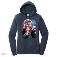 Patriotic Usa American Flag Three Wolves Moon Women's Hoodie thumb 0