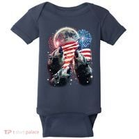 Patriotic Usa American Flag Three Wolves Moon Baby Bodysuit thumb 0