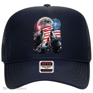 Patriotic Usa American Flag Three Wolves Moon Hat