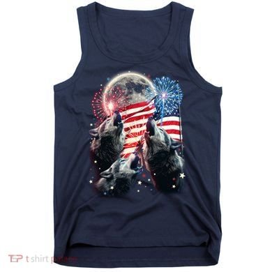 Patriotic Usa American Flag Three Wolves Moon Tank Top