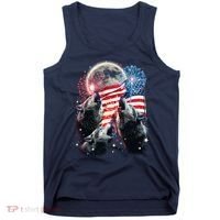 Patriotic Usa American Flag Three Wolves Moon Tank Top thumb 0