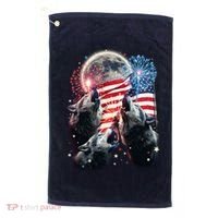 Patriotic Usa American Flag Three Wolves Moon Golf Towel thumb 0