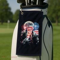 Patriotic Usa American Flag Three Wolves Moon Golf Towel thumb 2
