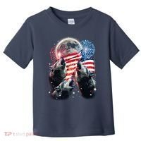 Patriotic Usa American Flag Three Wolves Moon Toddler T-Shirt thumb 0