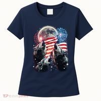 Patriotic Usa American Flag Three Wolves Moon Women's T-Shirt thumb 0