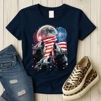 Patriotic Usa American Flag Three Wolves Moon Women's T-Shirt thumb 3