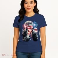 Patriotic Usa American Flag Three Wolves Moon Women's T-Shirt thumb 4