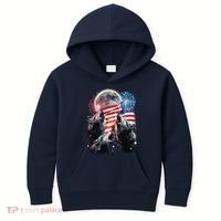 Patriotic Usa American Flag Three Wolves Moon Kids Hoodie thumb 0