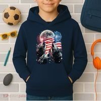 Patriotic Usa American Flag Three Wolves Moon Kids Hoodie thumb 2