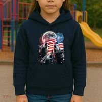 Patriotic Usa American Flag Three Wolves Moon Kids Hoodie thumb 3